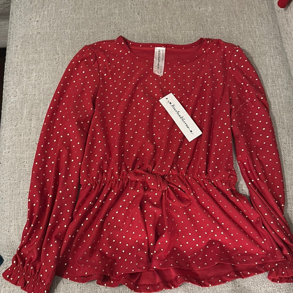 Heart and Arrow Red Blouse with Gold Hearts
